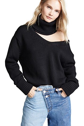 Drop Shoulder V Neck Turtleneck