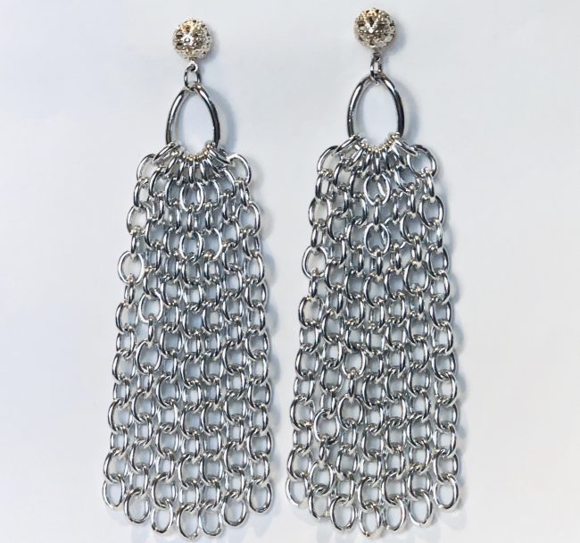 Silver Chain Tassel Earrings - Image 3