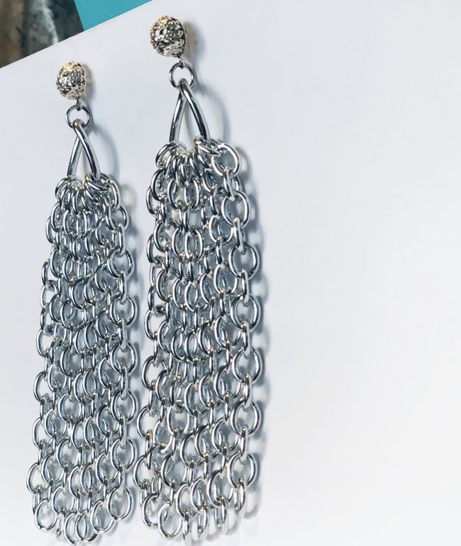 Silver Chain Tassel Earrings - Image 4