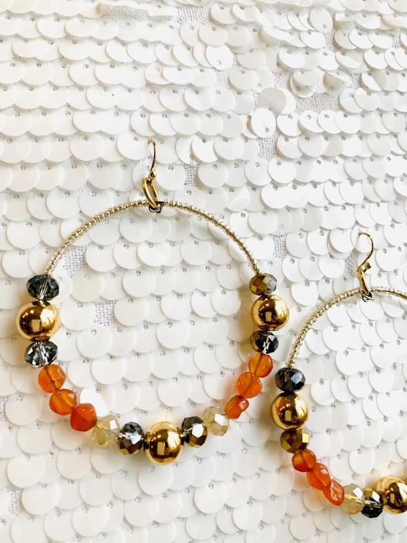 Beaded Gold Hoop Earrings